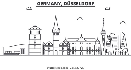 Germany, Dusseldorf Architecture Line Skyline Illustration. Linear Vector Cityscape With Famous Landmarks, City Sights, Design Icons. Editable Strokes