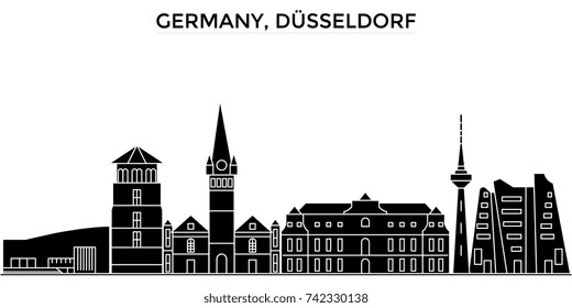 Germany, Dusseldorf architecture vector city skyline, travel cityscape with landmarks, buildings, isolated sights on background