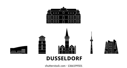 Germany, Dusseldorf flat travel skyline set. Germany, Dusseldorf black city vector illustration, symbol, travel sights, landmarks.