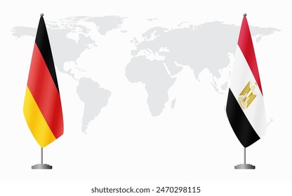 Germany and Egypt flags for official meeting against background of world map.