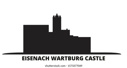 Germany, Eisenach Wartburg Castle city skyline isolated vector illustration. Germany, Eisenach Wartburg Castle travel black cityscape