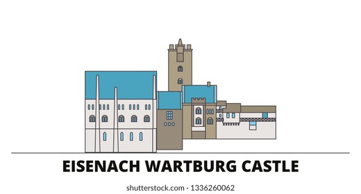 Germany, Eisenach  Wartburg Castle flat landmarks vector illustration. Germany, Eisenach  Wartburg Castle line city with famous travel sights, skyline, design. 