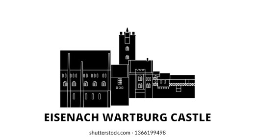 Germany, Eisenach  Wartburg Castle flat travel skyline set. Germany, Eisenach  Wartburg Castle black city vector illustration, symbol, travel sights, landmarks.