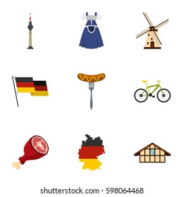 Germany elements icons set. Flat illustration of 9 Germany elements vector icons for web