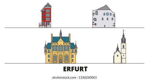 Germany, Erfurt flat landmarks vector illustration. Germany, Erfurt line city with famous travel sights, skyline, design. 