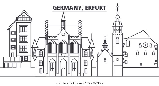 Germany, Erfurt line skyline vector illustration. Germany, Erfurt linear cityscape with famous landmarks, city sights, vector landscape. 