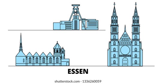 Germany, Essen flat landmarks vector illustration. Germany, Essen line city with famous travel sights, skyline, design. 