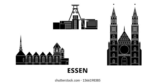 Germany, Essen flat travel skyline set. Germany, Essen black city vector illustration, symbol, travel sights, landmarks.