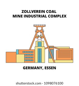 Germany, Essen, Zollverein Coal Mine Industrial Complex line icon concept. Germany, Essen, Zollverein Coal Mine Industrial Complex flat vector sign, symbol, illustration.