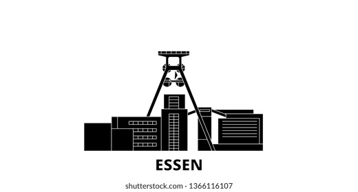 Germany, Essen, Zollverein Coal Mine Industrial Complex flat travel skyline set. Germany, Essen, Zollverein Coal Mine Industrial Complex black city vector illustration, symbol, travel sights