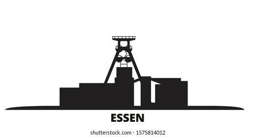 Germany, Essen, Zollverein Coal Mine Industrial Complex city skyline isolated vector illustration. Germany, Essen, Zollverein Coal Mine Industrial Complex travel black cityscape