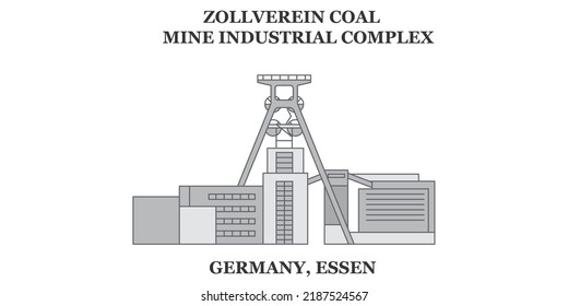 Alemania, Essen, Zollverein Mina de Carbón Complejo Industrial de la ciudad perfil aislado del vector ilustración, íconos