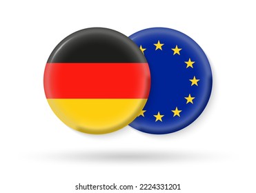 Germany and EU circle flags. 3d icon. European Union and German national symbols. Vector illustration.
