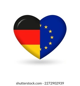 Germany and EU heart flags. 3d icon. European Union and German national symbols. Vector illustration.