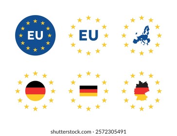 Germany and European Union icons set, German and eu flags symbol