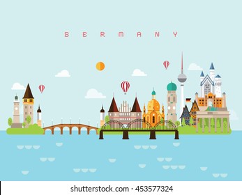 Germany Famous Landmarks Infographic Templates for Traveling Minimal Style and Icon, Symbol Set Vector Illustration Can be use for Poster Travel book, Postcard, Billboard.