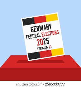 Germany federal elections 2025, February 23rd. Casting a vote into a ballot box. Vector illustration.