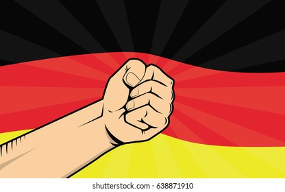 germany fight protest symbol with strong hand and flag as background vector