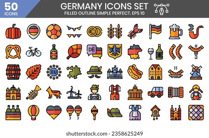 Germany (filled outline) icons set. The element collections can be used in social media posts, web design, app design, and more.