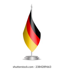 Bandera de Alemania - mini bandera 3D colgada en el asta de escritorio. Se puede utilizar para la presentación en la cumbre o en la conferencia. Ilustración vectorial con sombreado.