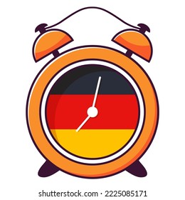 Germany flag alarm clock.Time to learn German language.Learning concept.Isolated on white background.Line art vector illustration.Watch alarm clock.