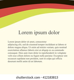 Germany flag background. Red, black, yellow flag on light pink background, grey Lorem ipsum, vector