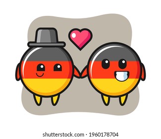 Germany flag badge cartoon character couple with fall in love gesture, cute style design for t shirt, sticker, logo element