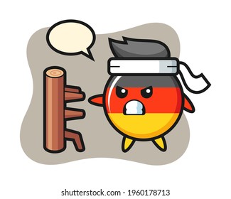 Germany flag badge cartoon illustration as a karate fighter, cute style design for t shirt, sticker, logo element