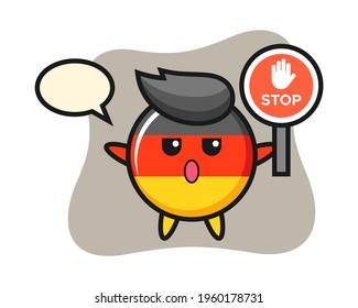 Germany flag badge character illustration holding a stop sign, cute style design for t shirt, sticker, logo element
