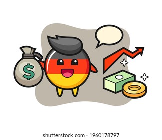 Germany flag badge illustration cartoon holding money sack, cute style design for t shirt, sticker, logo element