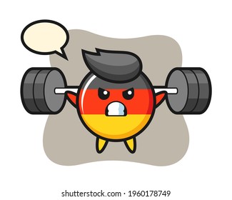Germany flag badge mascot cartoon with a barbell, cute style design for t shirt, sticker, logo element