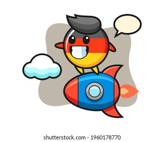 Germany flag badge mascot character riding a rocket, cute style design for t shirt, sticker, logo element