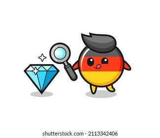 la mascota de insignia de la bandera de alemania está revisando la autenticidad de un diamante , diseño de estilo lindo para camiseta, pegatina, elemento logo