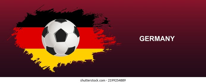 Bandera de Alemania con pelota. Balón de fútbol al fondo de la bandera de Alemania. Ilustración vectorial para pancarta y afiche.