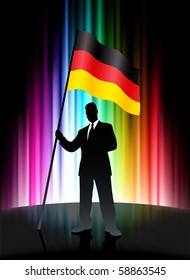 Bandera de Alemania con empresario sobre fondo del espectro abstracto Ilustración original