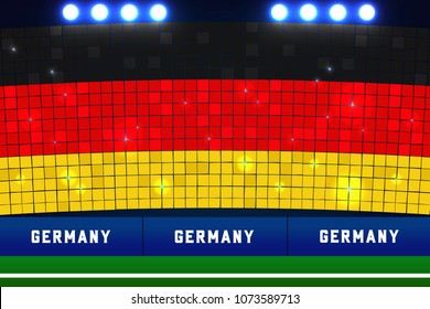 Germany flag card stunts. Germany soccer or football stadium background. vector