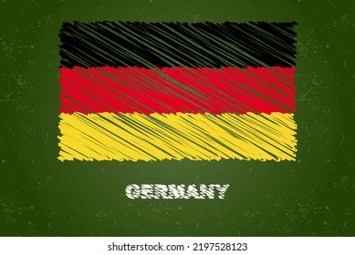 Germany flag with chalk effect on green chalkboard, hand drawing country flag concept, green blackboard with Germany flag, chalk texture, flag for kids, classroom material