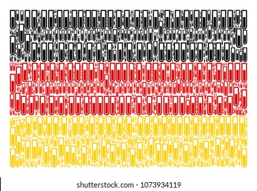 Germany Flag collage composed of test tube elements. Vector test tube icons are organized into geometric German flag collage.