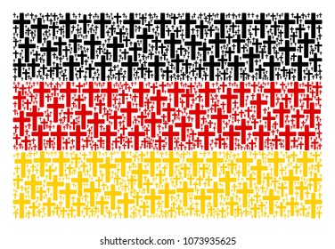 Germany Flag composition done of religious cross icons. Vector religious cross pictograms are composed into mosaic Germany flag pattern.