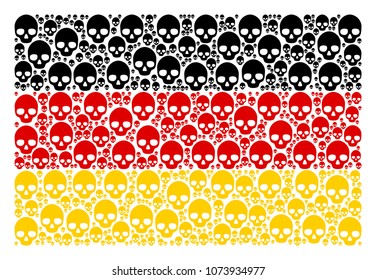 Germany Flag composition organized of skull pictograms. Vector skull icons are combined into mosaic German flag composition.