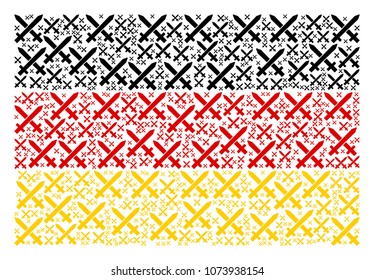 Germany Flag concept constructed of crossing swords icons. Vector crossing swords icons are composed into geometric German flag pattern.