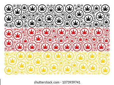 Germany Flag concept done of cannabis elements. Vector cannabis items are composed into mosaic Germany flag composition.