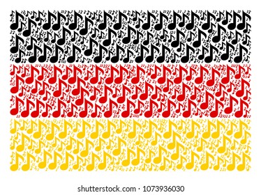 Germany Flag concept made of musical note elements. Vector musical note elements are organized into geometric German flag illustration.