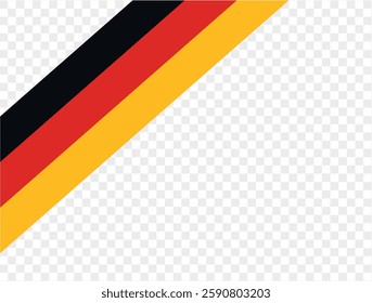 Germany flag corner slanted ribbon, isolated on a transparent PNG background. Perfect for digital projects, logos, and presentations, showcasing the iconic black, red, and gold tricolor 