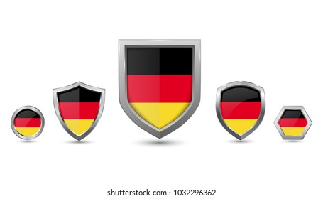 Germany flag country with metal shape shield vector illustration