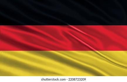Germany flag design. Waving German flag made of satin or silk fabric. Vector Illustration.