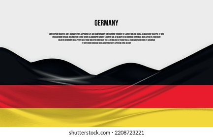 Diseño de la bandera de Alemania. Bandera alemana ondulada de satén o tela de seda. Ilustración vectorial.