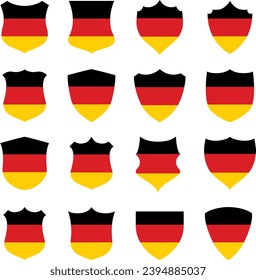 Bandera de Alemania - Insignias de colección plana. Banderas de dieciséis íconos planos de diferentes formas. Conjunto de ilustraciones vectoriales. 