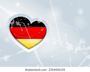 Germany Flag in the form of a 3D heart and abstract paint spots background. Flag of Germany. Use for brochures, printed materials, logos, signs, elements, etc.