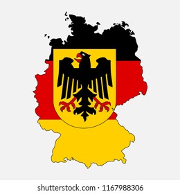 Bandera alemana en forma de mapa. República Federal de Alemania. Concepto de bandera nacional.